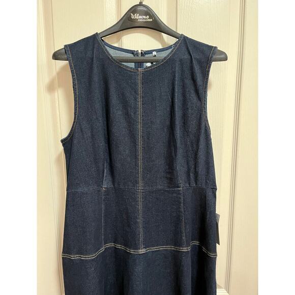 NWT Denim Midi Dress A-Line Dark Wash XL Long Modest Sleeveless Teacher Office - Picture 5 of 16